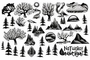 nature, sea, sunset, trees, lake tattoo idea