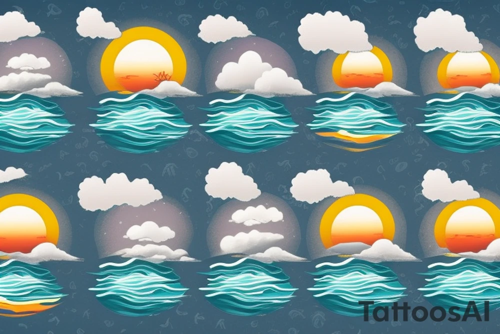 nature, sea, sunset, trees, lake. clouds tattoo idea