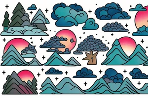 nature, sea, sunset, trees, lake. clouds tattoo idea