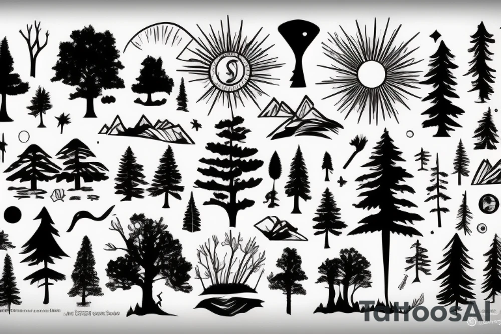 beautiful sunset in the forest tattoo idea