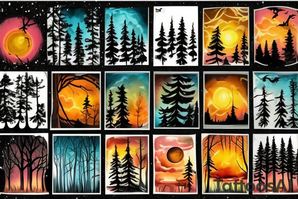 beautiful sunset in the forest tattoo idea