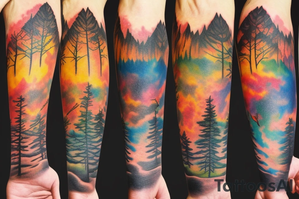 beautiful sunset in the forest tattoo idea