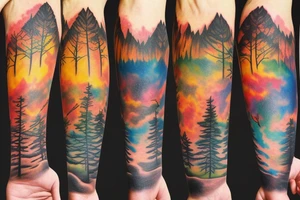 beautiful sunset in the forest tattoo idea