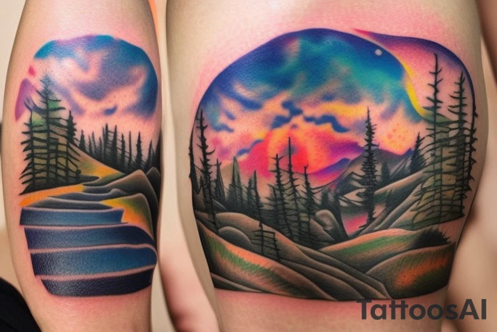 beautiful sunset in the forest tattoo idea