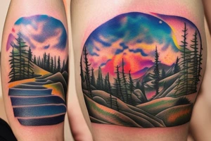 beautiful sunset in the forest tattoo idea