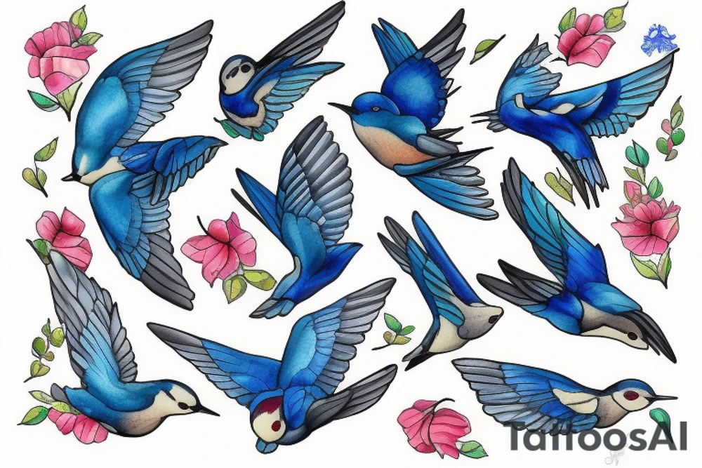 swallow with blue delft patterns tattoo idea