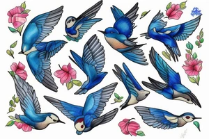 swallow with blue delft patterns tattoo idea
