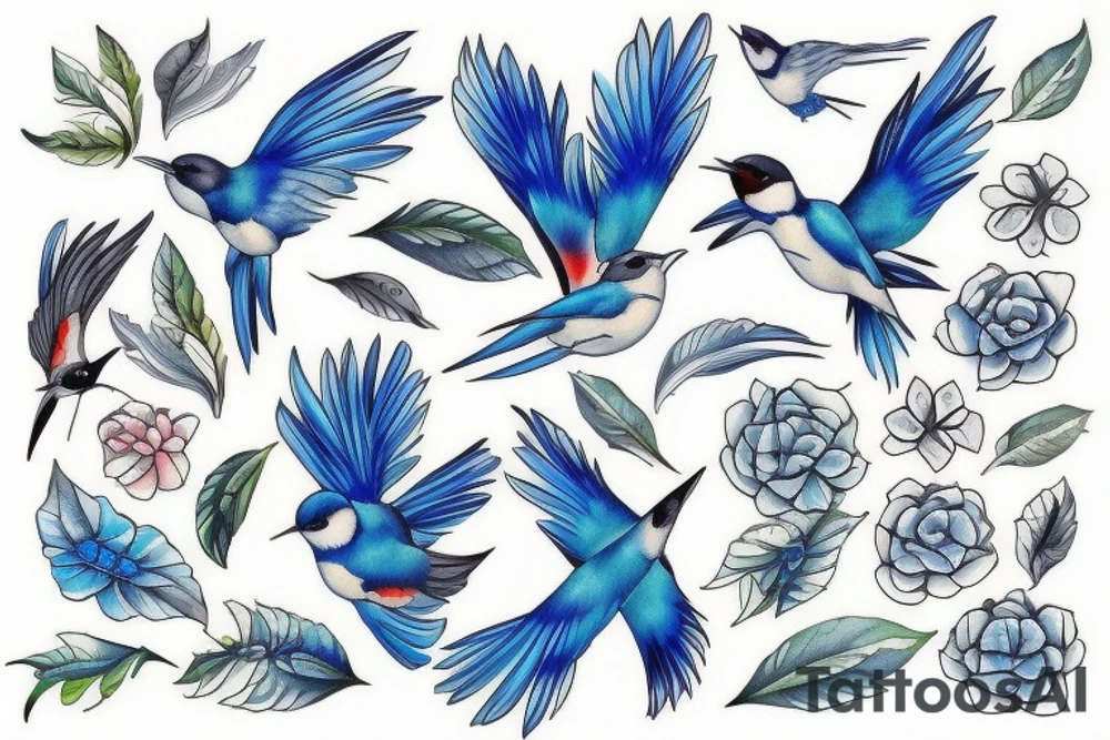 swallow with blue delft patterns tattoo idea