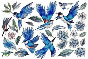 swallow with blue delft patterns tattoo idea