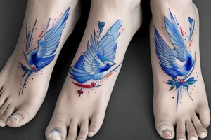 blue swallow with royal delft patterns on foot tattoo idea