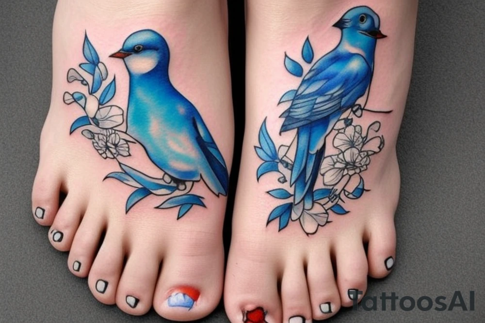 blue swallow with royal delft patterns on foot tattoo idea