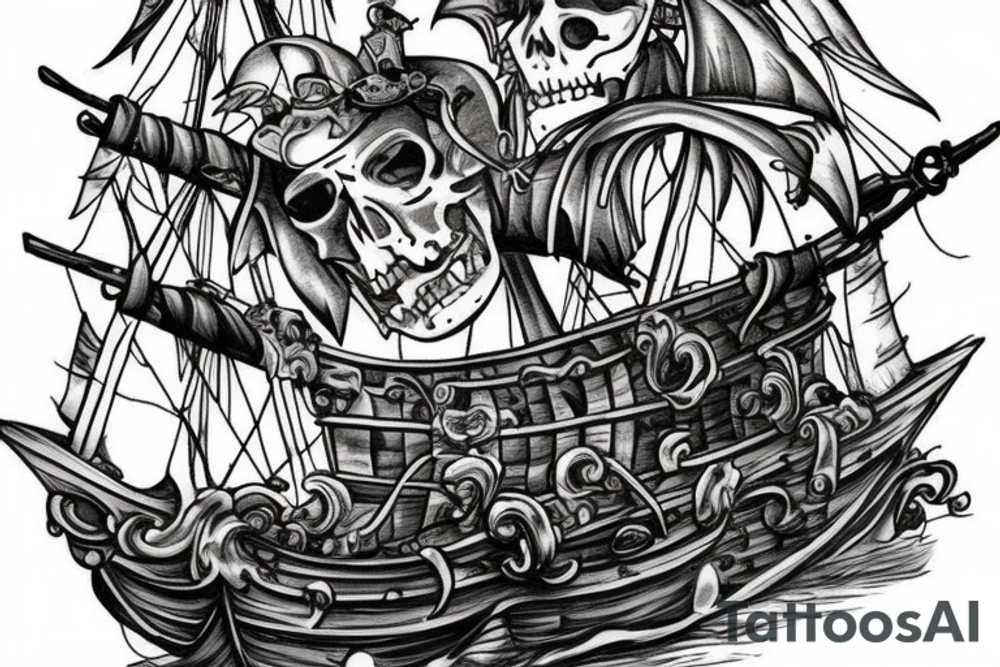 Undead Pirate ship full view tattoo idea