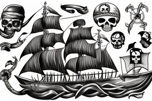 Hyper realism pirate ship in ocean tattoo idea