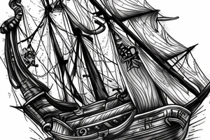 Hyper realism pirate ship in ocean tattoo idea