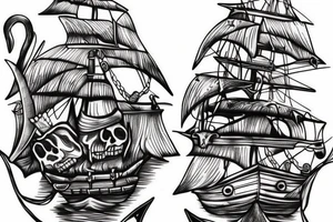 Hyper realism pirate ship in ocean tattoo idea