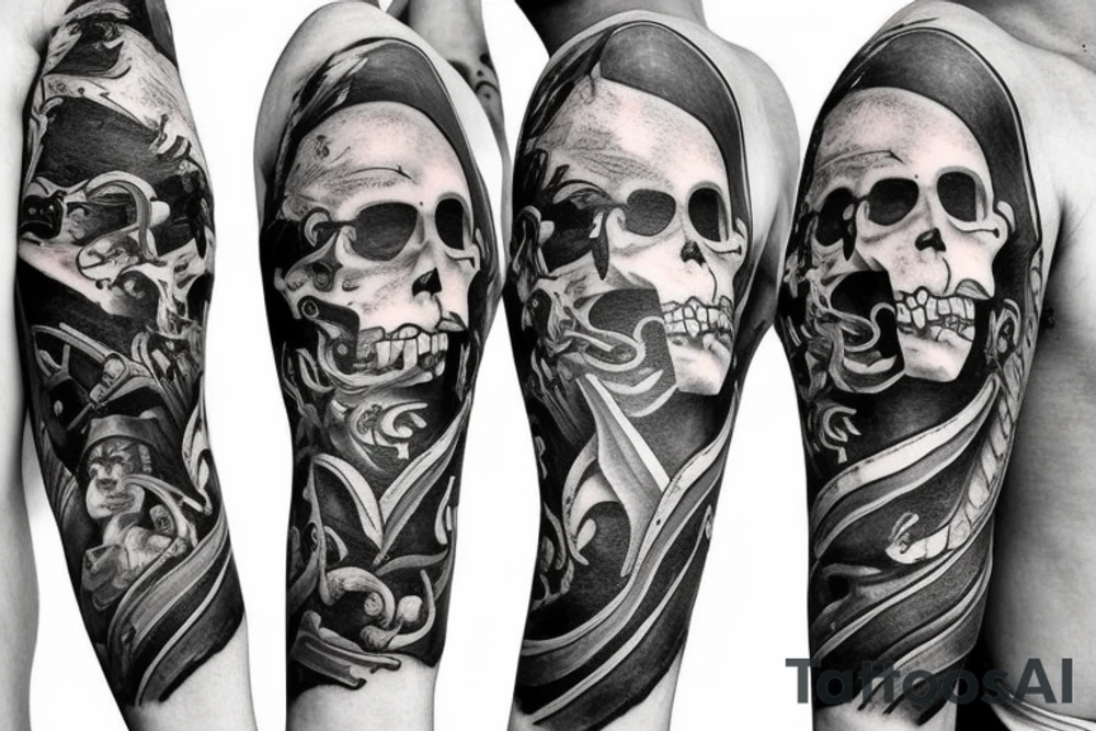 Hyper realism pirate ship in ocean tattoo idea
