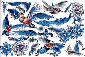 blue flying swallow with delft  pottery pattern tattoo idea