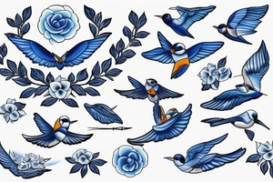 blue flying swallow with delft  pottery pattern tattoo idea