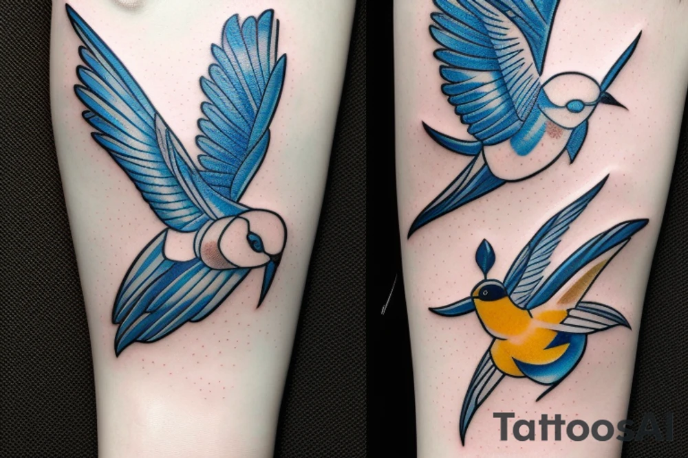 blue flying swallow with delft  pottery pattern tattoo idea