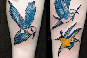 blue flying swallow with delft  pottery pattern tattoo idea