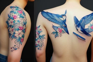 blue flying swallow with delft  pottery pattern tattoo idea