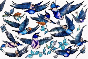 blue flying swallow with delft  pottery pattern tattoo idea