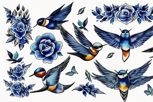 blue flying swallow with delft  pottery pattern tattoo idea