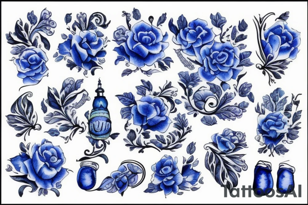 blue delft pattern tattoo idea