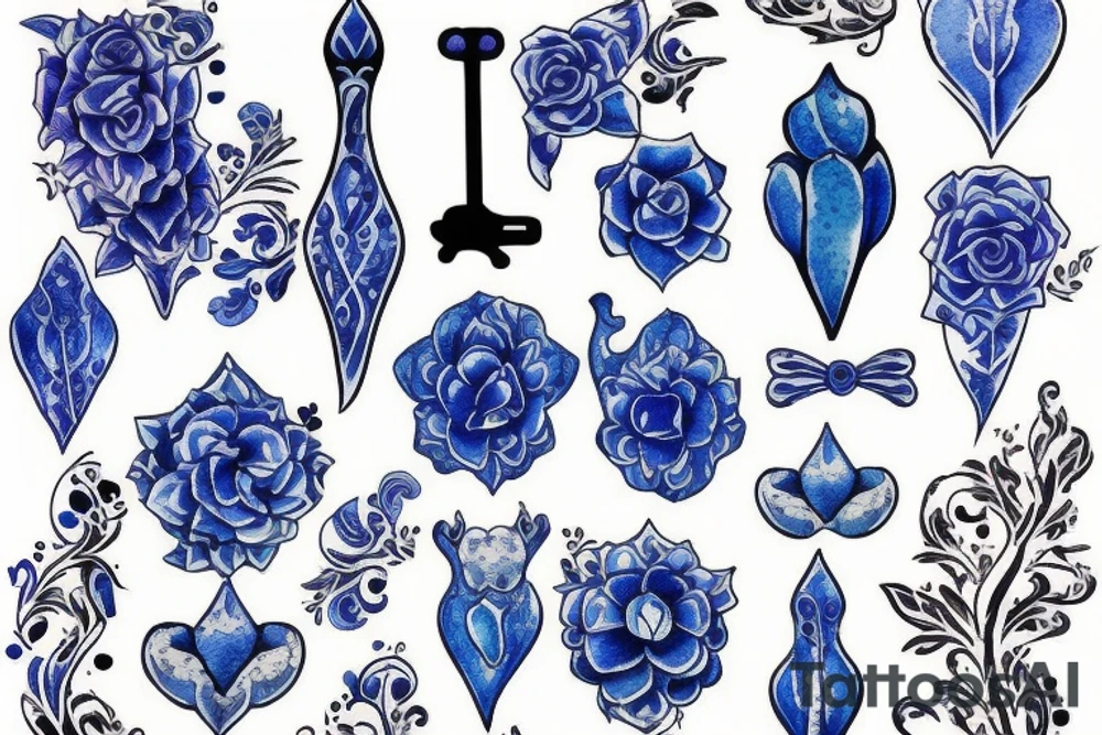 blue delft pattern tattoo idea