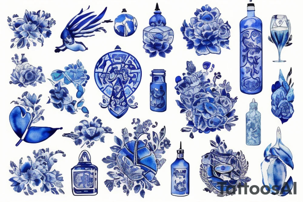 borderless blue delft pattern tattoo idea