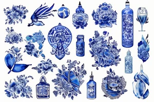 borderless blue delft pattern tattoo idea