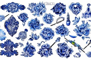 borderless blue delft pattern tattoo idea