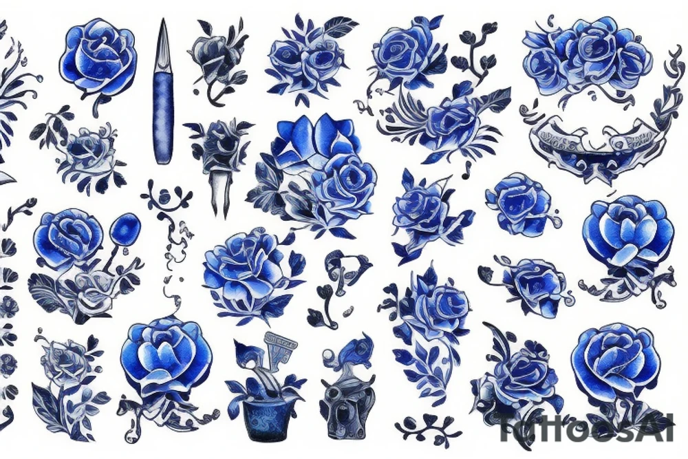 no outline blue delft pattern tattoo idea