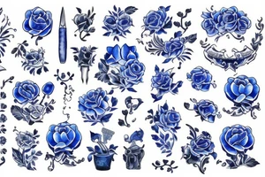 no outline blue delft pattern tattoo idea