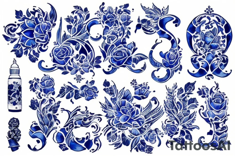 no outline blue delft pattern tattoo idea