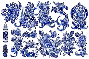 no outline blue delft pattern tattoo idea