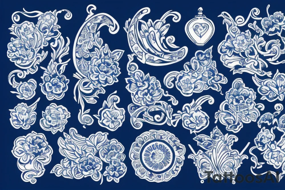 blue delft pattern tattoo idea