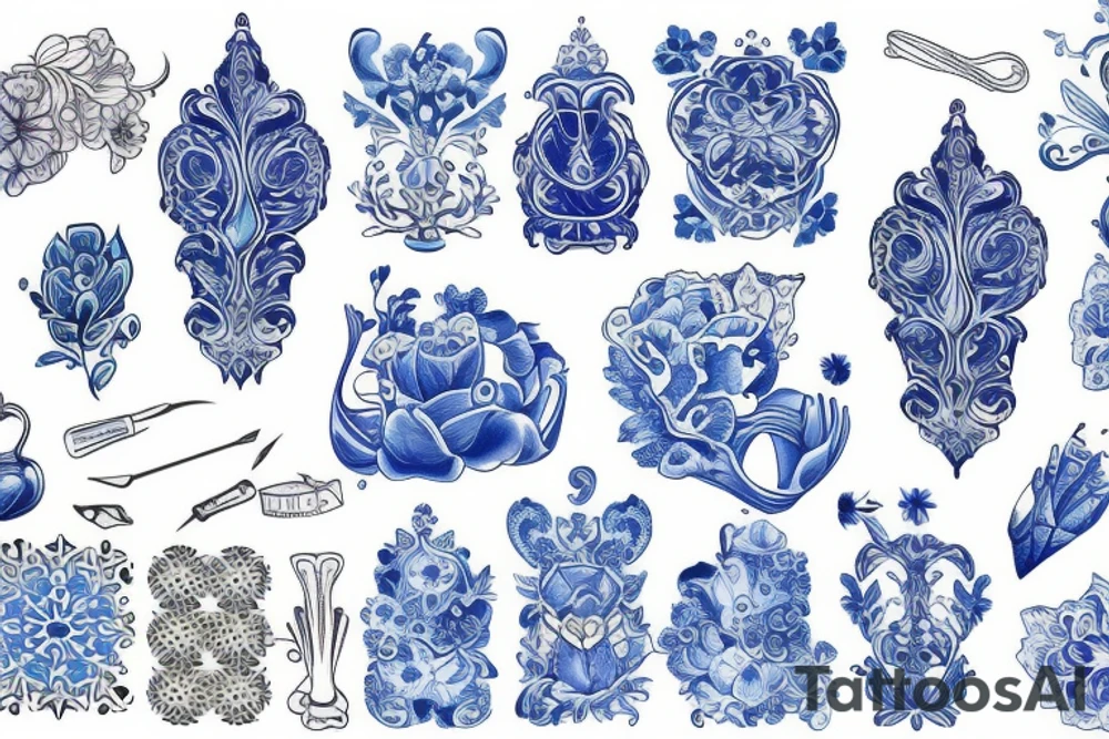 blue delft pattern tattoo idea