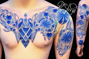 blue delft pattern with blue swallows tattoo idea