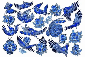 blue delft pattern with blue swallows tattoo idea