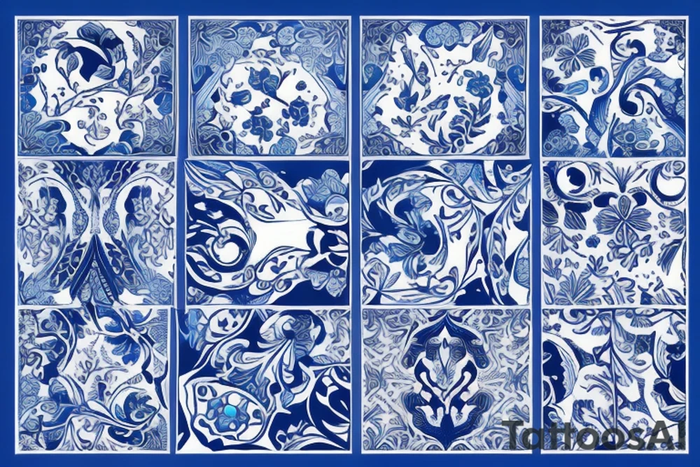 blue delft pattern with blue swallows tattoo idea