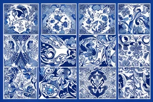 blue delft pattern with blue swallows tattoo idea