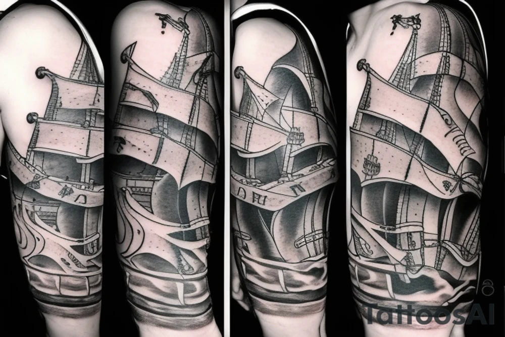 forearm Pirate ship realistic tattoo idea