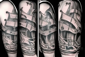 forearm Pirate ship realistic tattoo idea