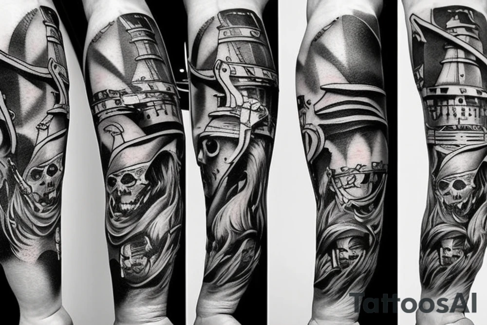 forearm Pirate ship realistic tattoo idea