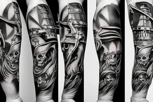forearm Pirate ship realistic tattoo idea