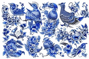 blue delft pattern with blue swallows tattoo idea