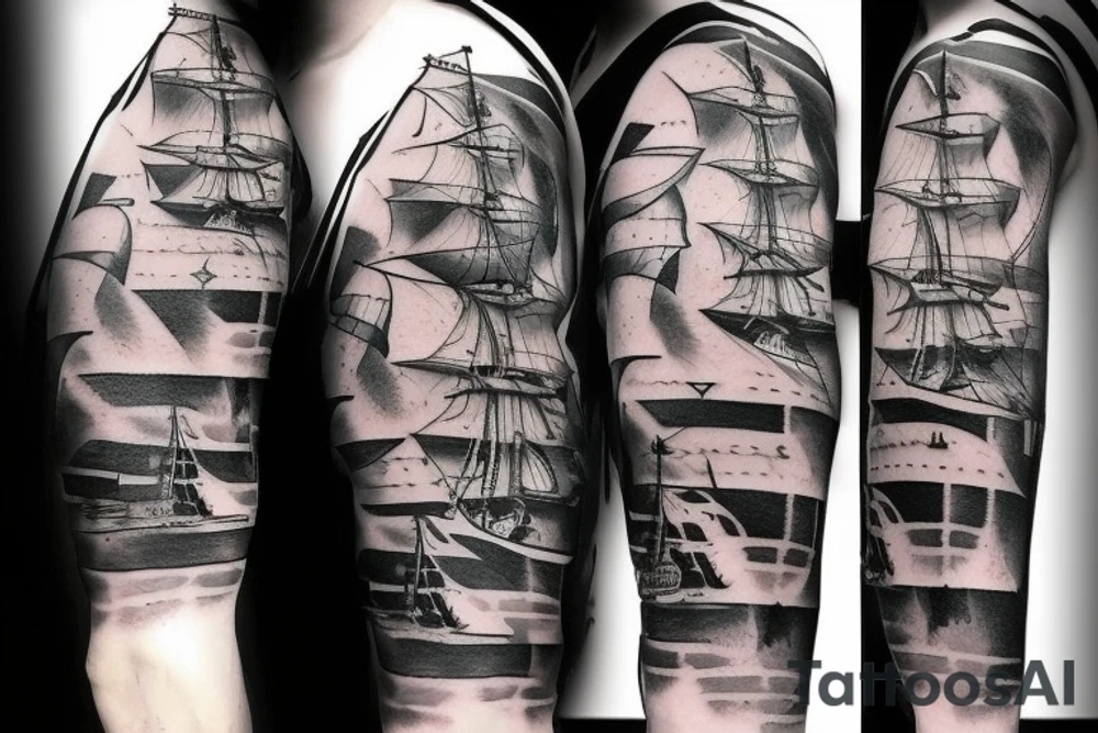 forearm Pirate ship realistic tattoo idea