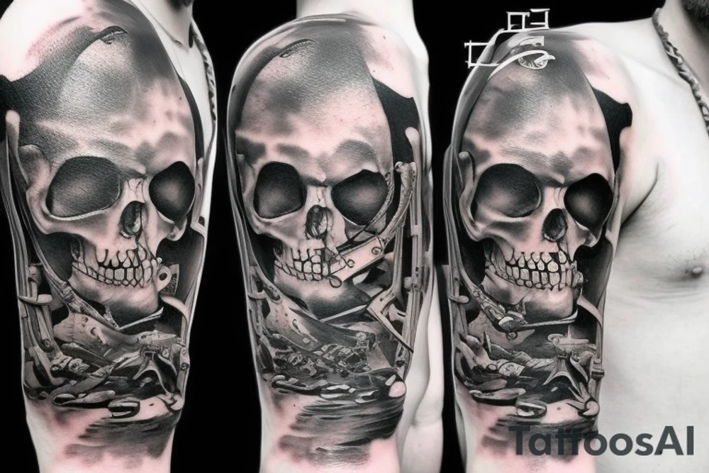 forearm Pirate ship realistic tattoo idea