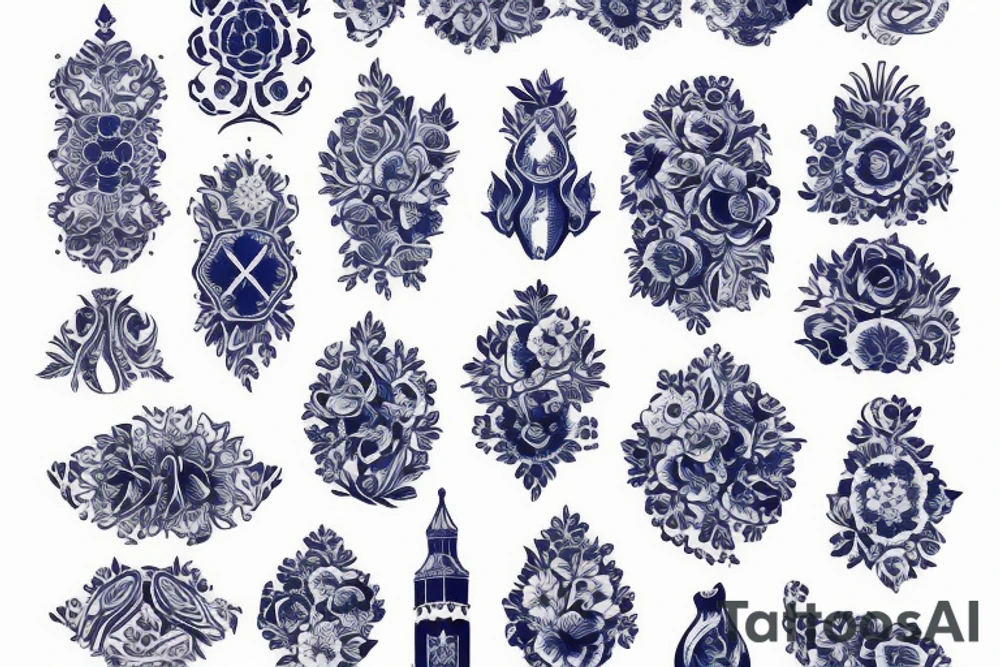 blue vintage delft pattern tattoo idea